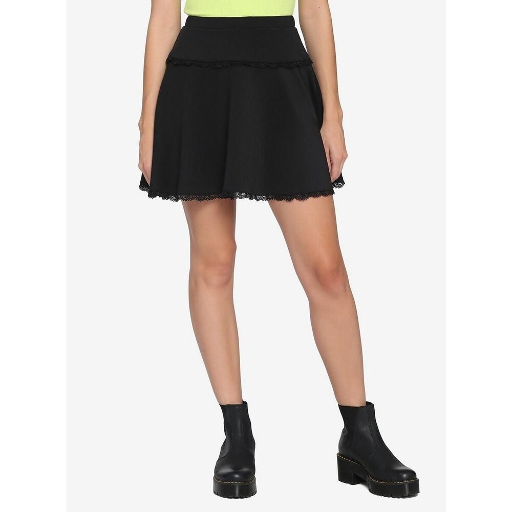 Hot Topic Black Wide Yoke Scuba Lace Trim Skirt Wmns SZ Medium Whimsygoth Grunge